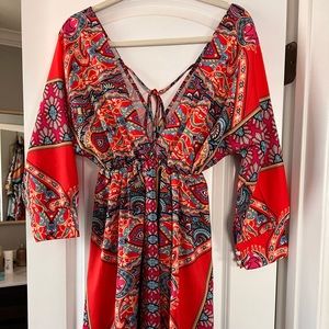Beautiful red floral dress/blouse size S.